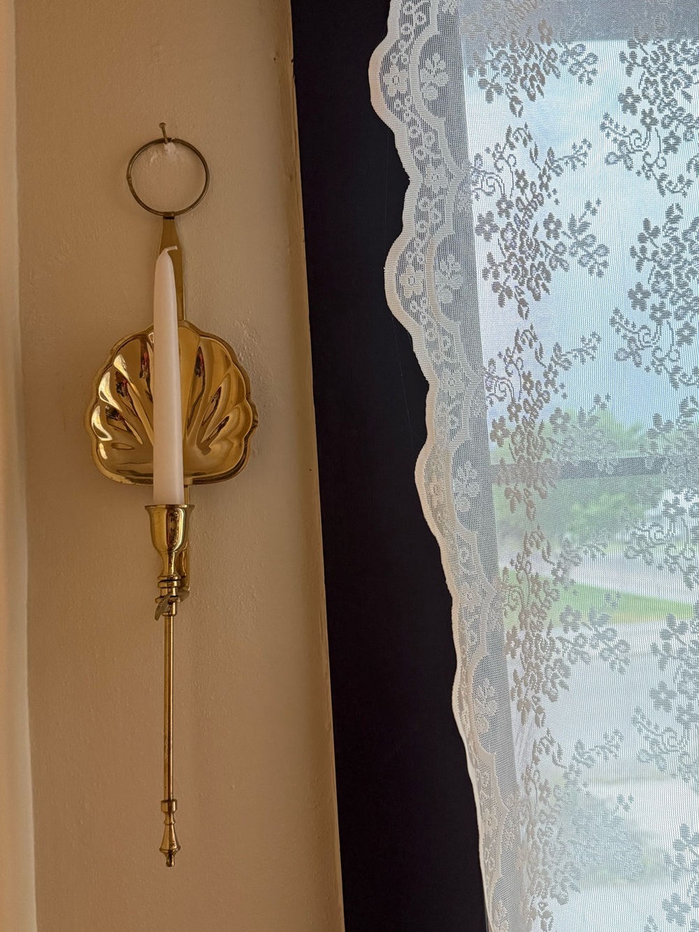 Vintage Brass Shell Wall Sconce Candle Holder - Gold